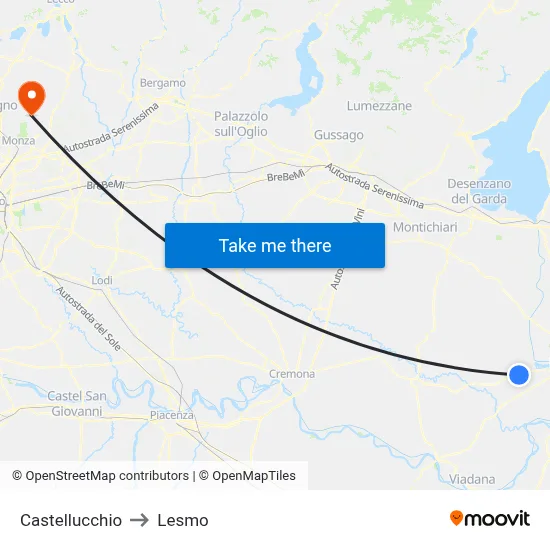 Castellucchio to Lesmo map