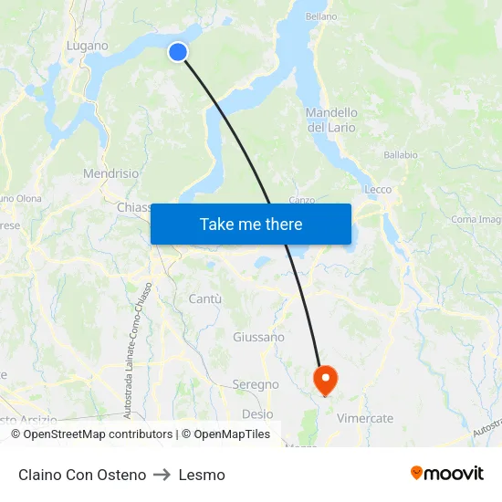 Claino Con Osteno to Lesmo map