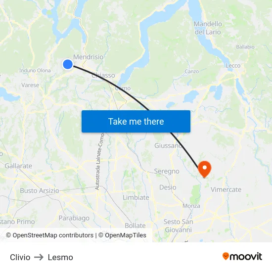 Clivio to Lesmo map