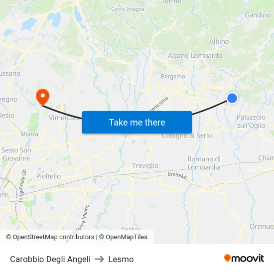 Carobbio Degli Angeli to Lesmo map