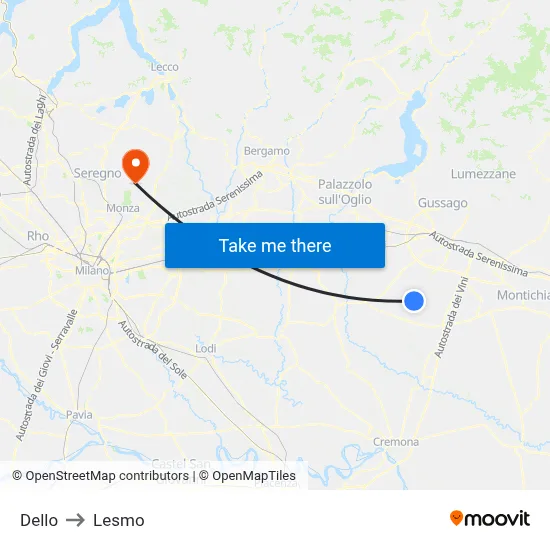 Dello to Lesmo map