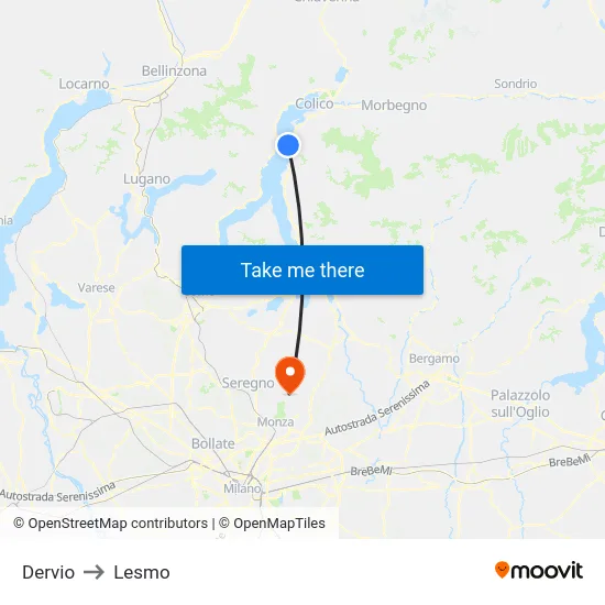 Dervio to Lesmo map