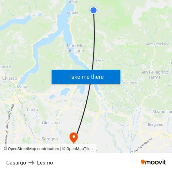 Casargo to Lesmo map