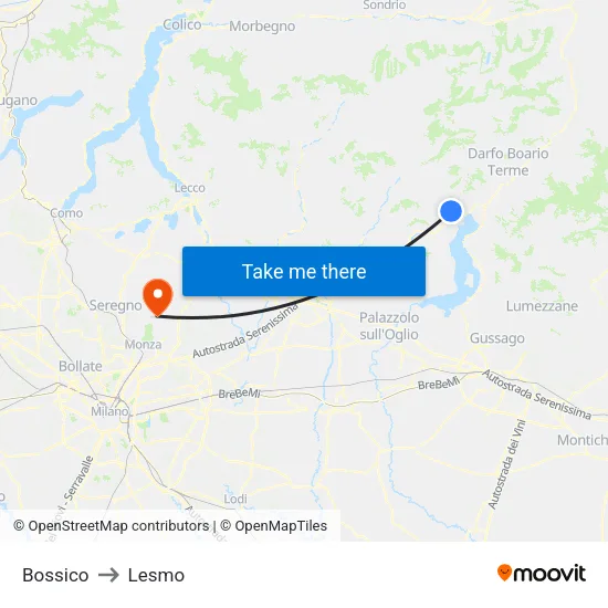 Bossico to Lesmo map