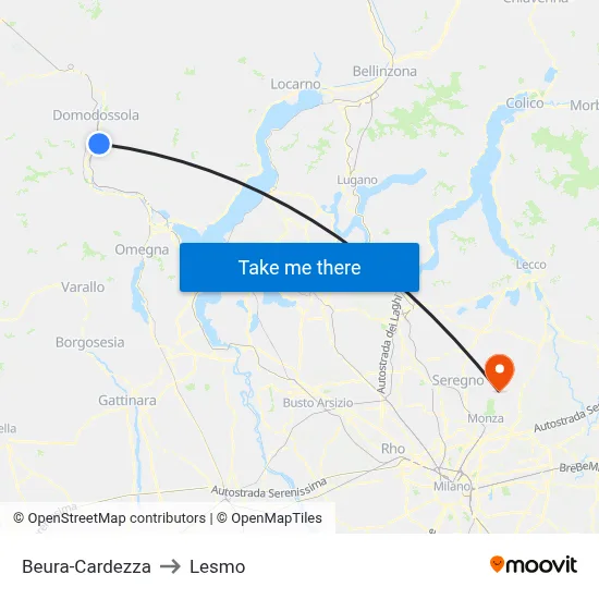 Beura-Cardezza to Lesmo map