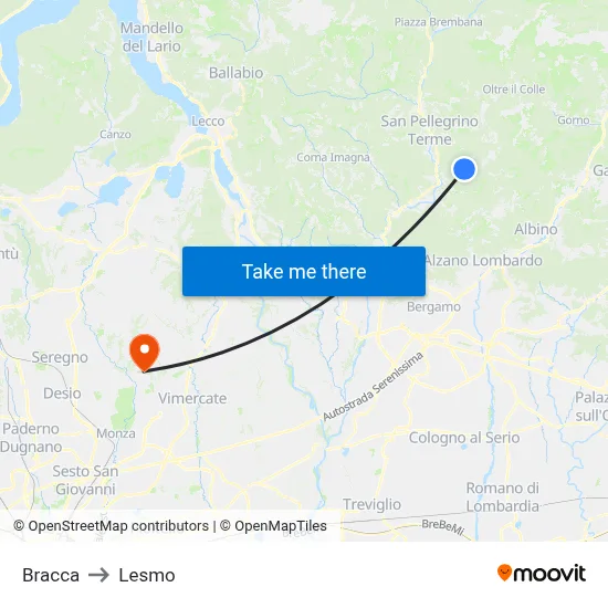 Bracca to Lesmo map