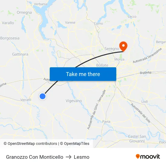 Granozzo Con Monticello to Lesmo map