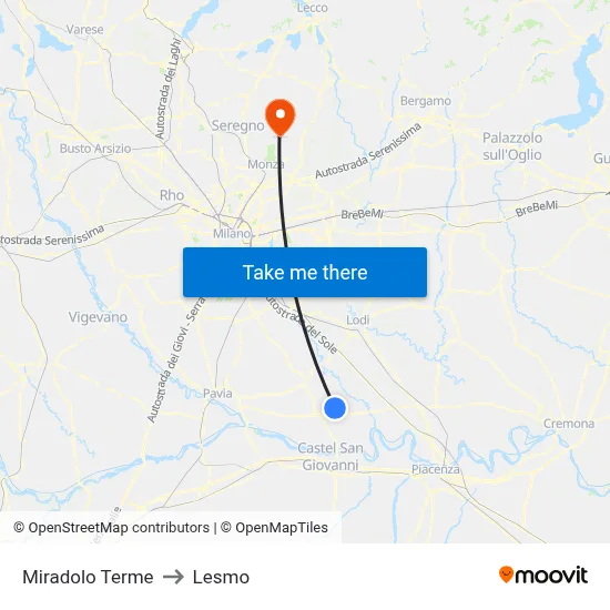 Miradolo Terme to Lesmo map