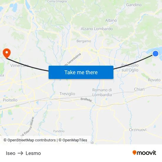 Iseo to Lesmo map