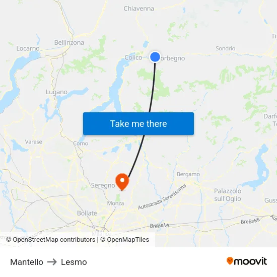 Mantello to Lesmo map