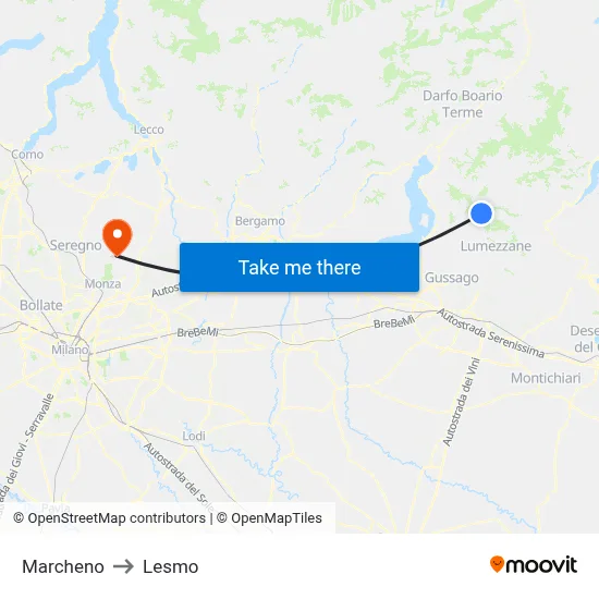 Marcheno to Lesmo map