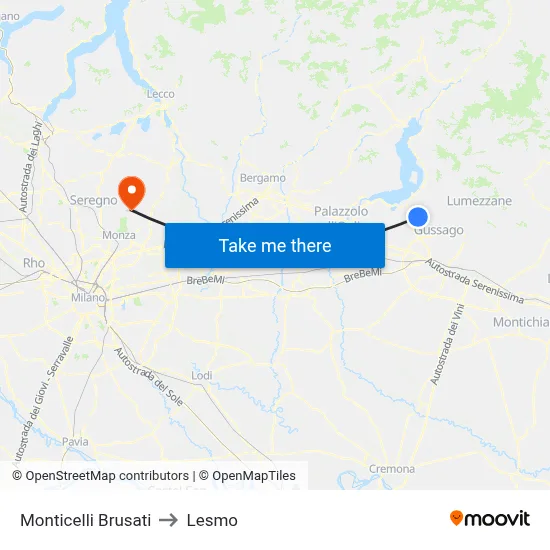 Monticelli Brusati to Lesmo map