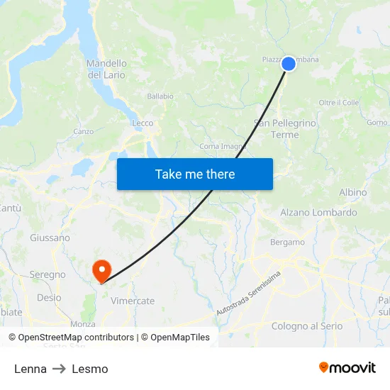 Lenna to Lesmo map