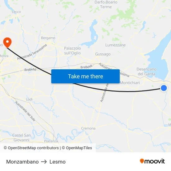 Monzambano to Lesmo map