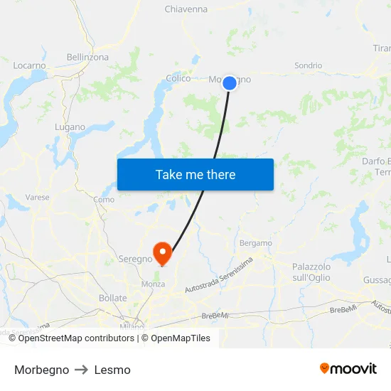 Morbegno to Lesmo map