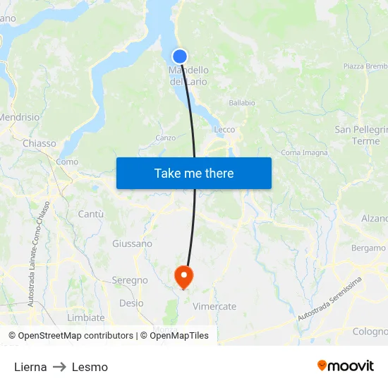 Lierna to Lesmo map