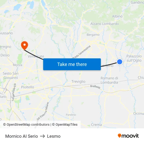 Mornico Al Serio to Lesmo map