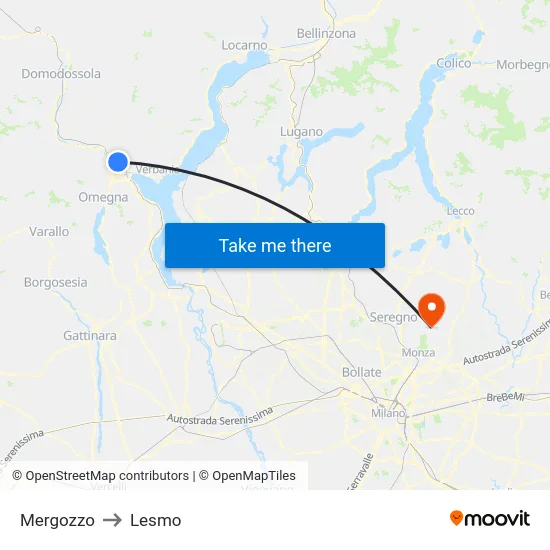 Mergozzo to Lesmo map