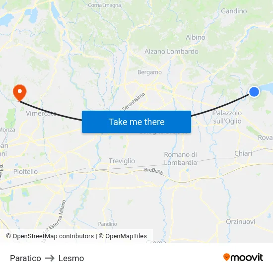 Paratico to Lesmo map
