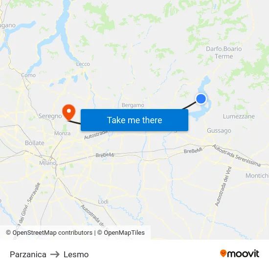 Parzanica to Lesmo map