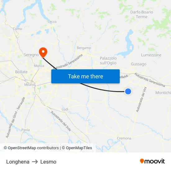 Longhena to Lesmo map