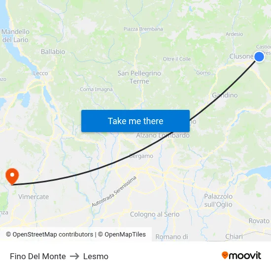 Fino del Monte to Lesmo map