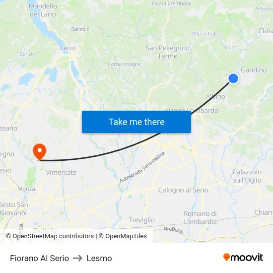 Fiorano al Serio to Lesmo map