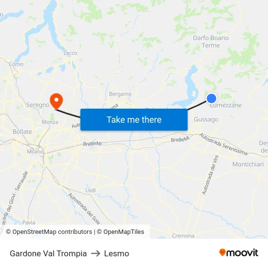 Gardone Val Trompia to Lesmo map