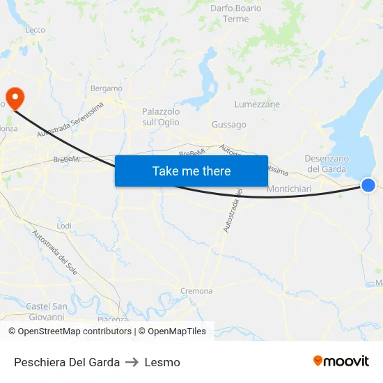 Peschiera Del Garda to Lesmo map