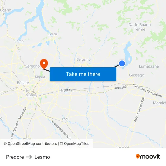 Predore to Lesmo map