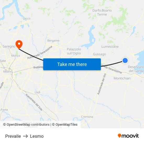 Prevalle to Lesmo map