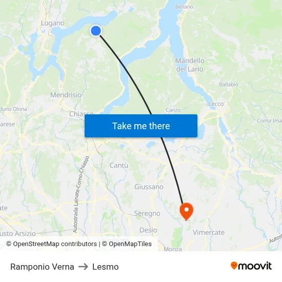 Ramponio Verna to Lesmo map
