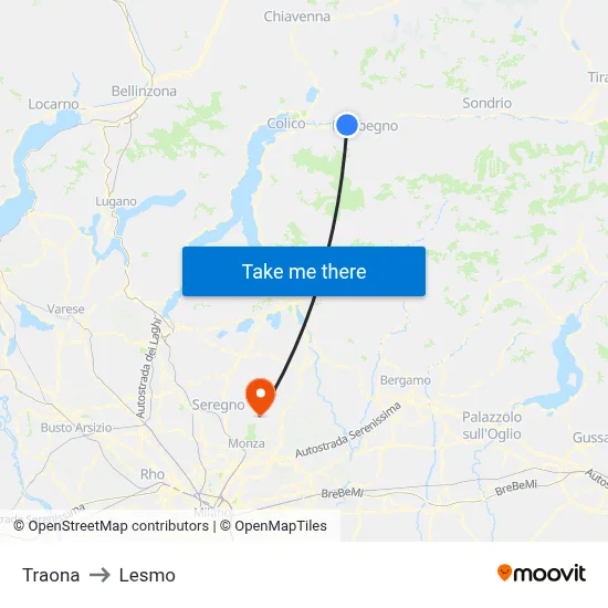 Traona to Lesmo map
