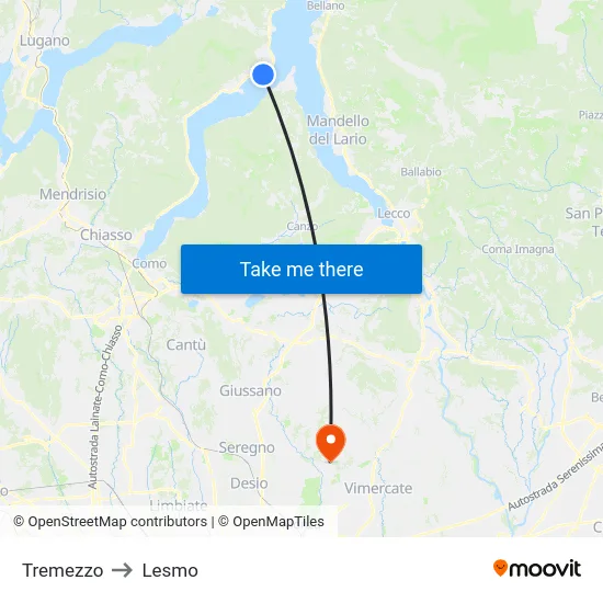 Tremezzo to Lesmo map