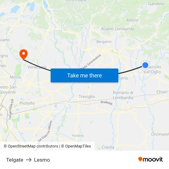 Telgate to Lesmo map