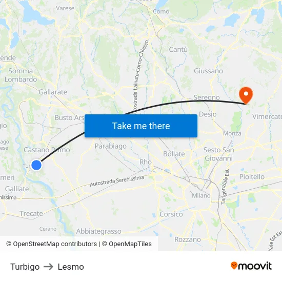 Turbigo to Lesmo map