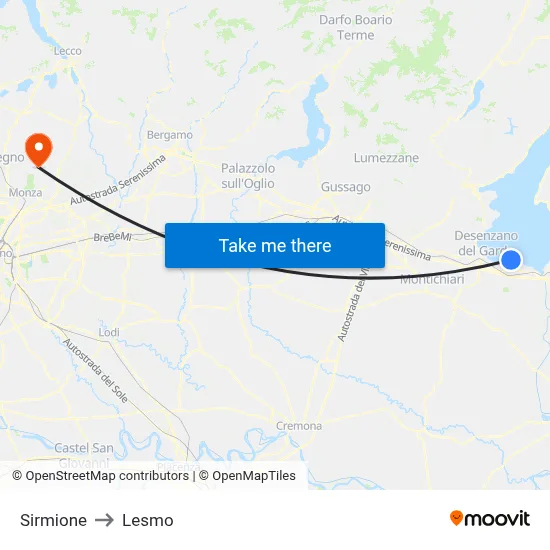 Sirmione to Lesmo map