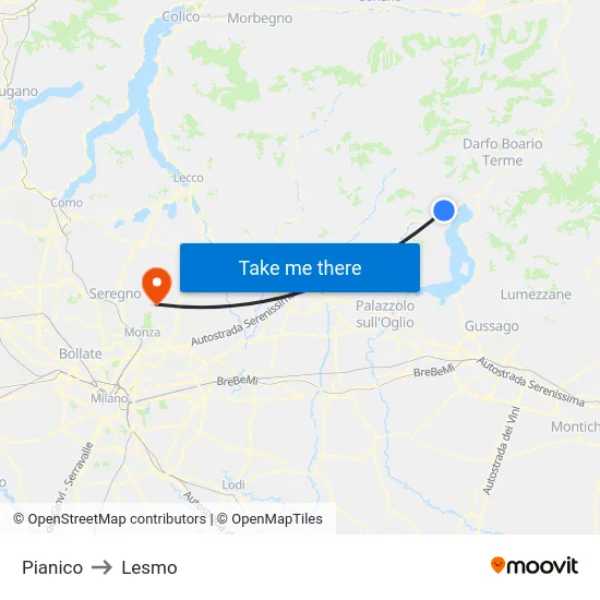 Pianico to Lesmo map