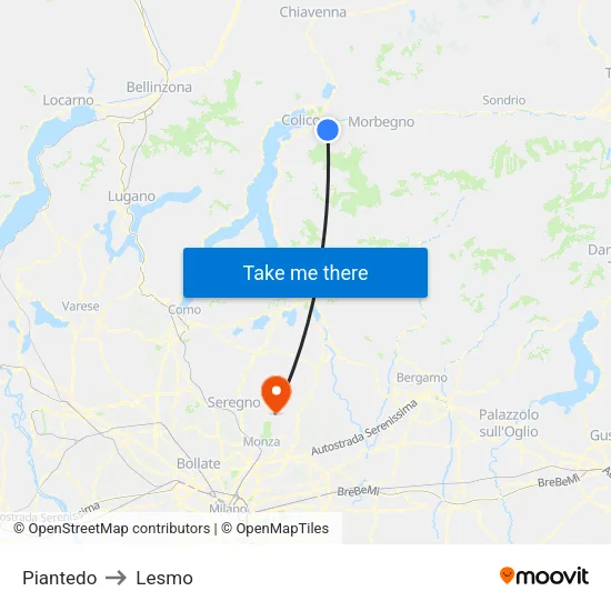 Piantedo to Lesmo map