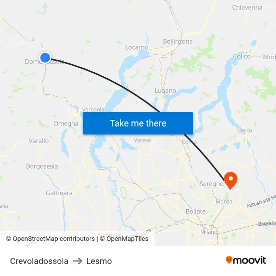 Crevoladossola to Lesmo map