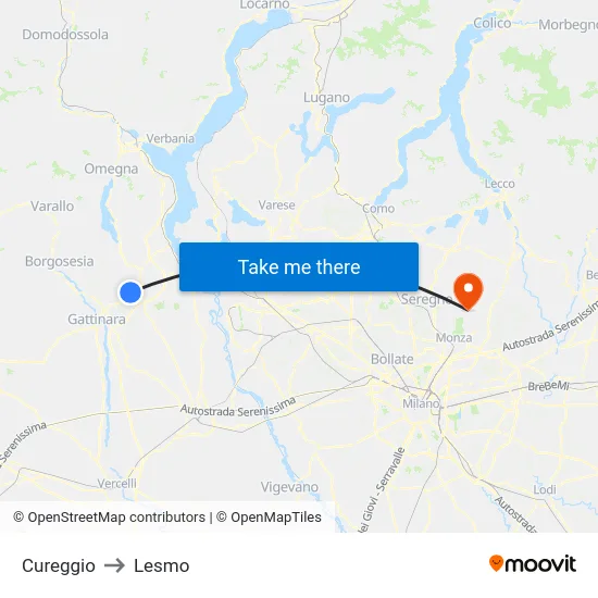 Cureggio to Lesmo map