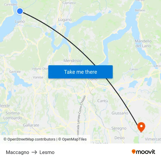 Maccagno to Lesmo map
