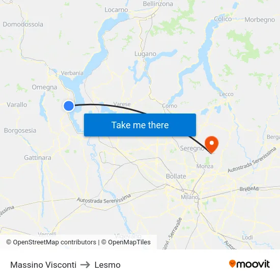 Massino Visconti to Lesmo map