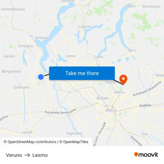 Veruno to Lesmo map