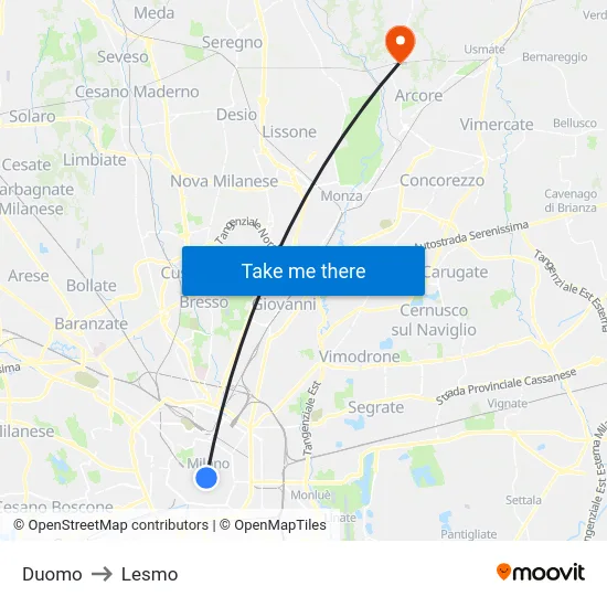 Duomo to Lesmo map