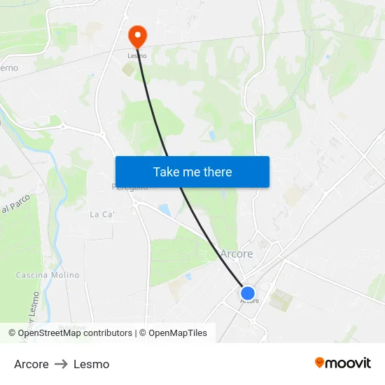 Arcore to Lesmo map