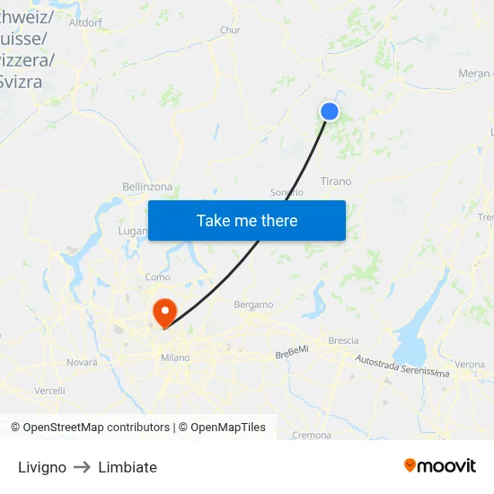 Livigno to Limbiate map