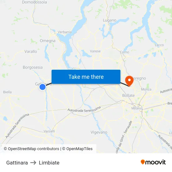 Gattinara to Limbiate map