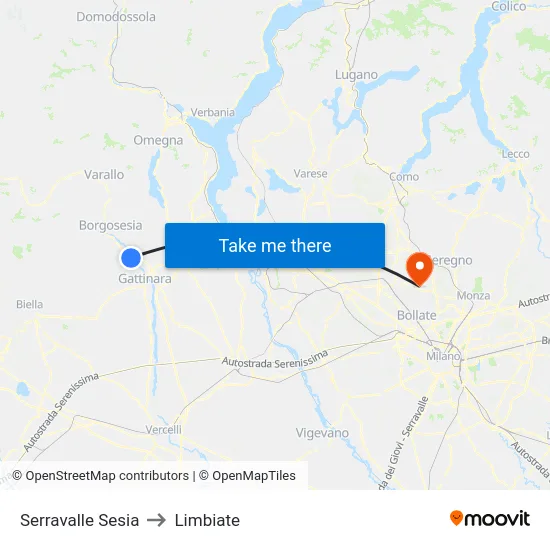Serravalle Sesia to Limbiate map