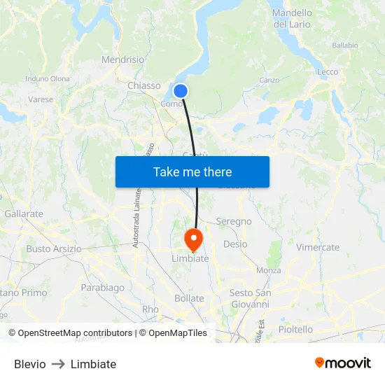Blevio to Limbiate map